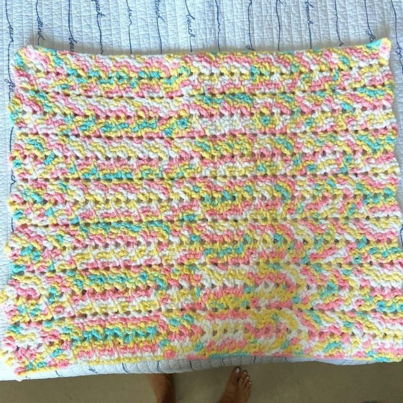 Handmade Crochet Chenille Baby Blanket - Picture 1 of 5